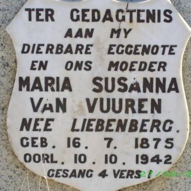 VUUREN Maria Susanna, van nee LIEBENBERG 1875-1942 