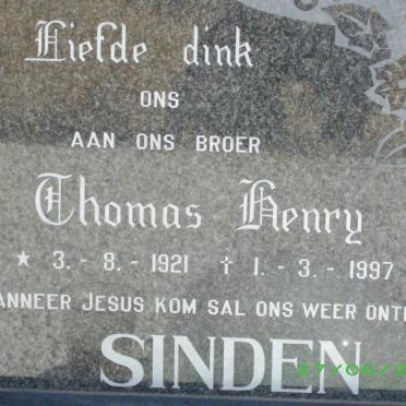 SINDEN Thomas Henry 1921-1997 &amp; Anna P.C. BREEDT 1927-1995