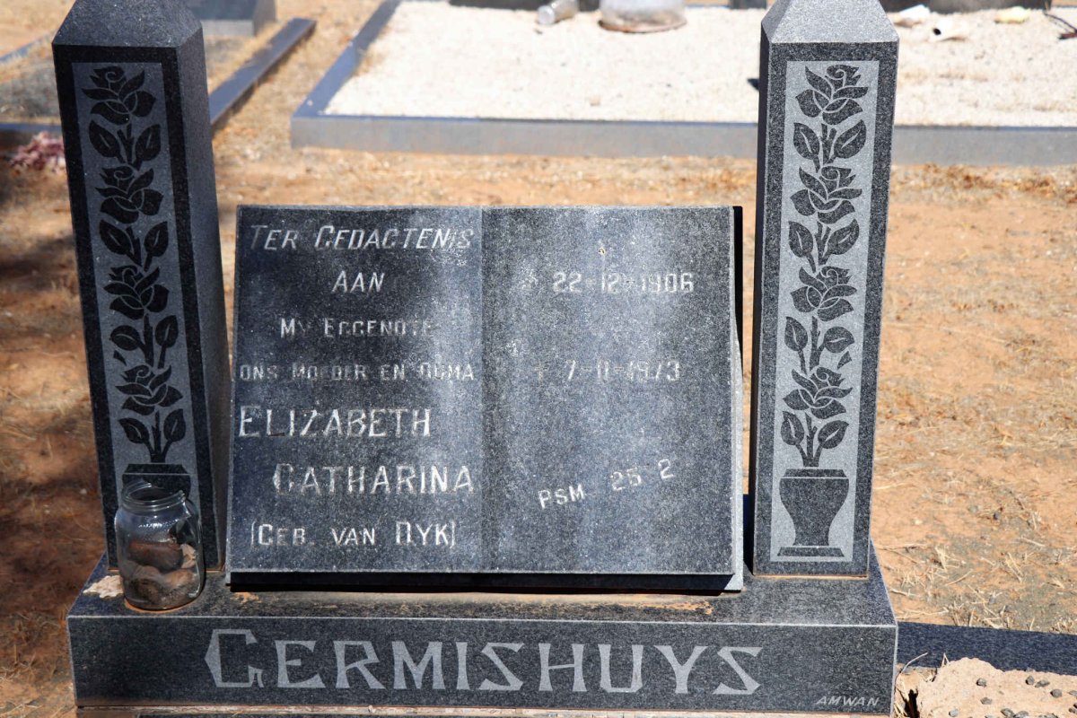 GERMISHUYS Wilhelmus F.G. 1905-1986 &amp; Elizabeth Catharina VAN DYK 1906-1973