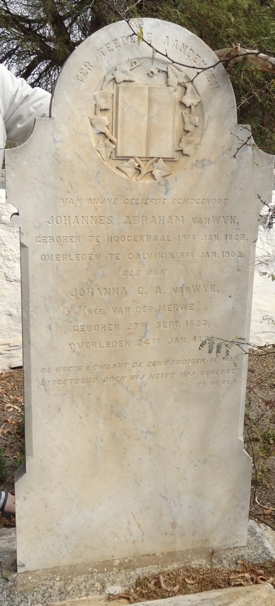 WYK Johannes Abraham, van 1823-1902 &amp; Johanna C.A. VAN DER MERWE 1827-1898