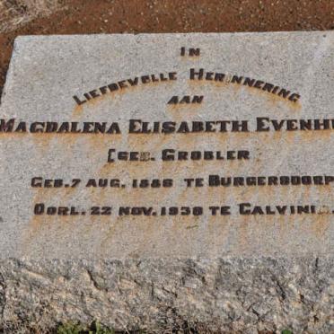 EVENHUIS Magdalena Elisabeth nee GROBLER 1885-1938