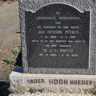 HOON Jan Hendrik Petrus 1889-1967 &amp; M.J.S. RAS 1894-1979
