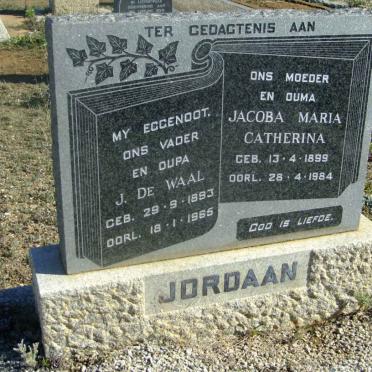 JORDAAN J. De Waal 1893-1965 &amp; Jacoba Maria Catherina 1899-1984