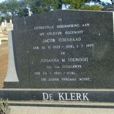 KLERK Jacob Coenraad, de 1923-1975 &amp; Johanna M. VAN SCHALKWYK 1930-