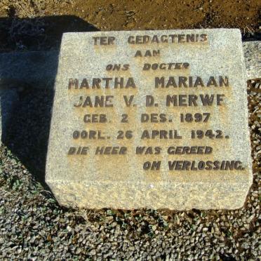 MERWE Martha Mariaan Jane, van der 1897-1942