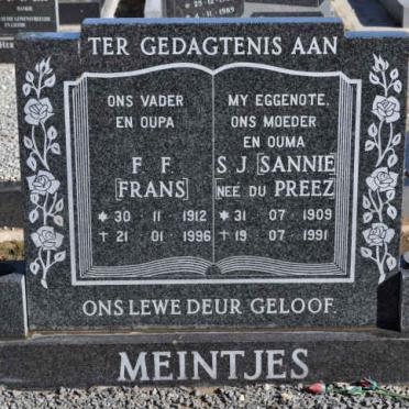 MEINTJES F.F. 1912-1996 &amp; S.J. DU PREEZ 1909-1991