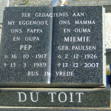 TOIT Pep, du 1917-1989 &amp; Miemie PAULSEN 1926-2007