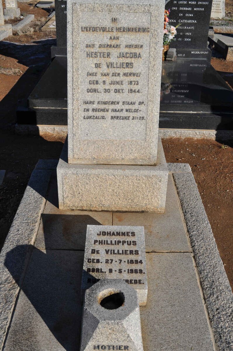 VILLIERS Hester Jacoba, de nee VAN DER MERWE 1873-1944 :: DE VILLIERS Johannes Phillippus 1894-1963