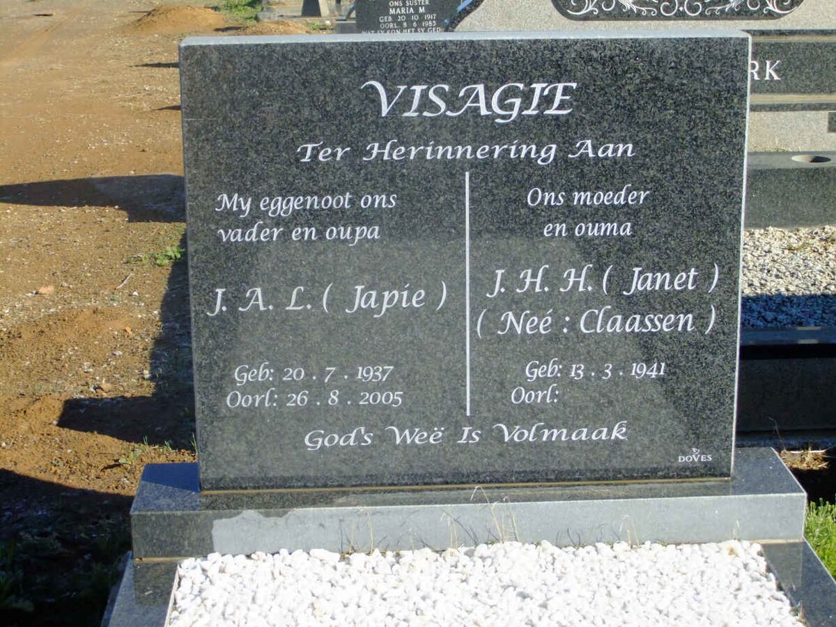 VISAGIE J.A.L. 1937-2005 &amp; J.H.H. CLAASSEN 1941-