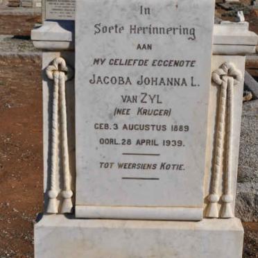 ZYL Jacoba Johanna L., van nee KRUGER 1889-1939