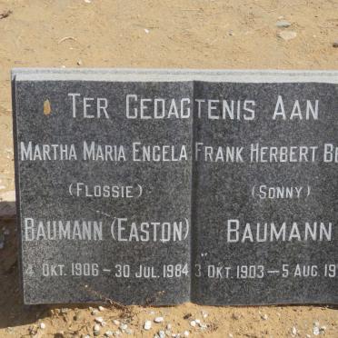 BAUMANN Frank Herbert Bell 1903-1973 &amp; Martha Maria Engela EASTON 1906-1984