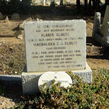 CLOETE Floris 1865-1931 &amp; Magdalena Z.J. KRUGER 1870-1915