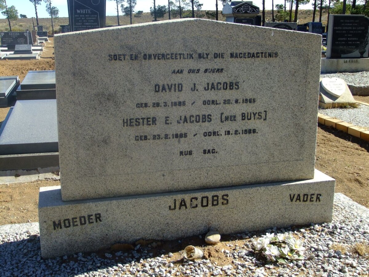 JACOBS David J. 1885-1965 &amp; Hester E. BUYS 1985-1966