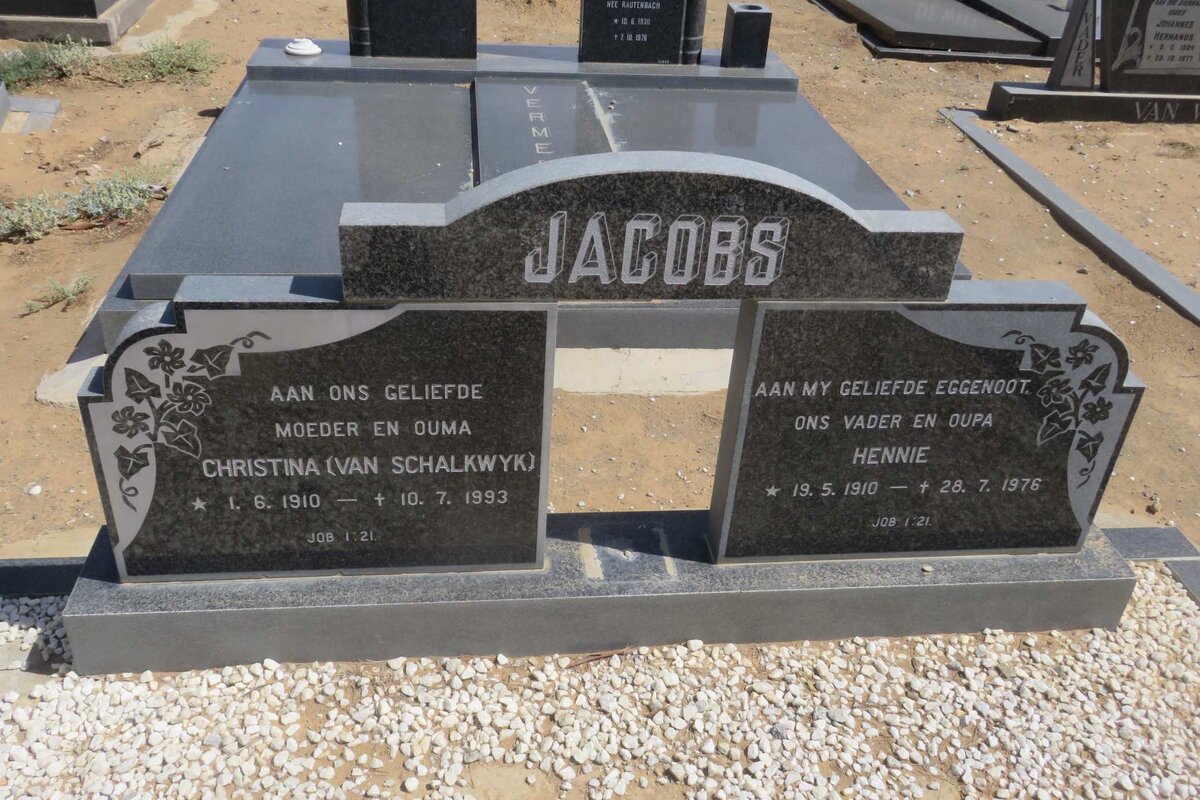 JACOBS Hennie 1910-1976 &amp; Christina VAN SCHALKWYK 1910-1993