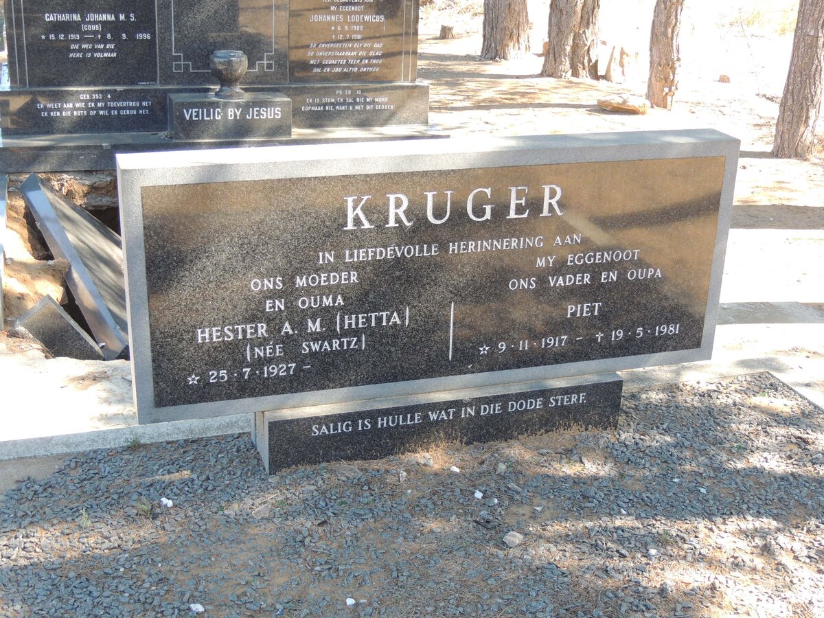 KRUGER Piet 1917-1981 &amp; Hester A.M. SWARTZ 1927-
