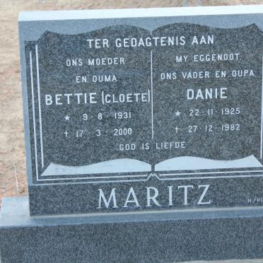 MARITZ Danie 1925-1982 &amp; Bettie CLOETE 1931-2000