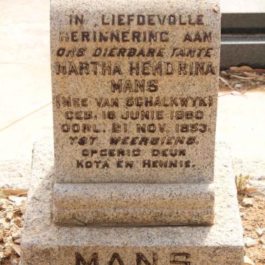 MANS Martha Hendrina nee VAN SCHALKWYK 1880-1953