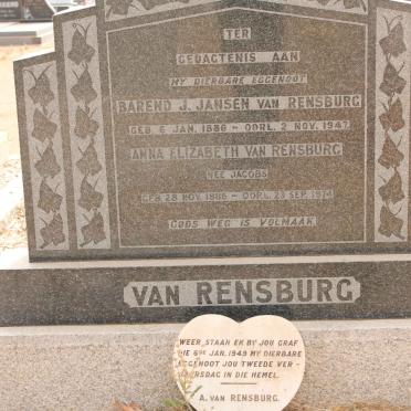 RENSBURG Barend J. Jansen, van 1886-1947 &amp; Anna Elizabeth JACOBS 1886-1974