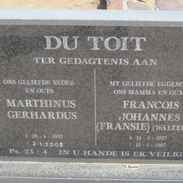 TOIT Marthinus Gerhardus, du 1932-2008 &amp; Francois Johannes WALTERS 1937-1997