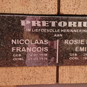 PRETORIUS Nicolaas Francois 1928-1975 &amp; Rosie Hulda Emilie 1928-2021