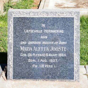 JOOSTE Maria Aletta nee DU PLESSIS 1864-1957