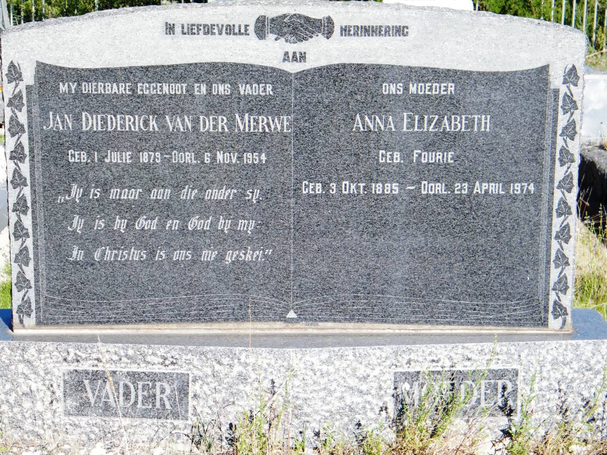 MERWE Jan Diederick, van der 1879-1954 &amp; Anna Elizabeth FOURIE 1885-1974