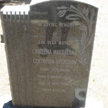 OPENSHAW Christina Magdalena Gertruida nee GELDENHUIS 1876-195?