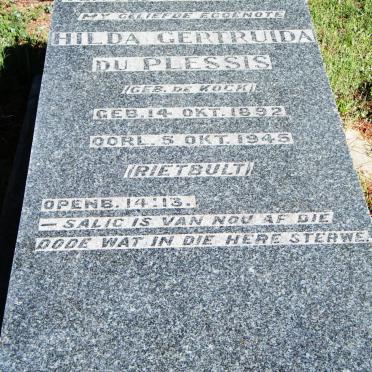 PLESSIS Hilda Gertruida, du nee DE KOCK 1892-1945