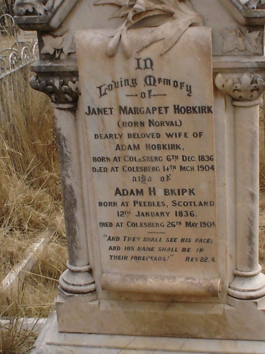 HOBKIRK Adam 1836-1904 &amp; Jane Margaret NORVAL 1836-1904