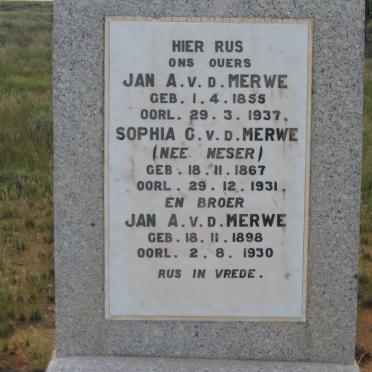 MERWE Jan A., v.d. 1855-1937 &amp; Sophia C. NESER 1867-1931 :: V.D. MERWE Jan A. 1898-1930  