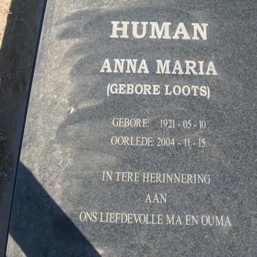 HUMAN Anna Maria nee LOOTS 1921-2004