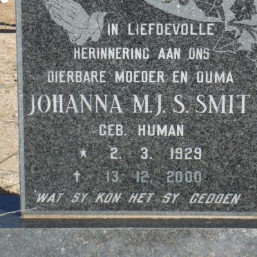 SMIT Johanna M.J.S. nee HUMAN 1929-2000