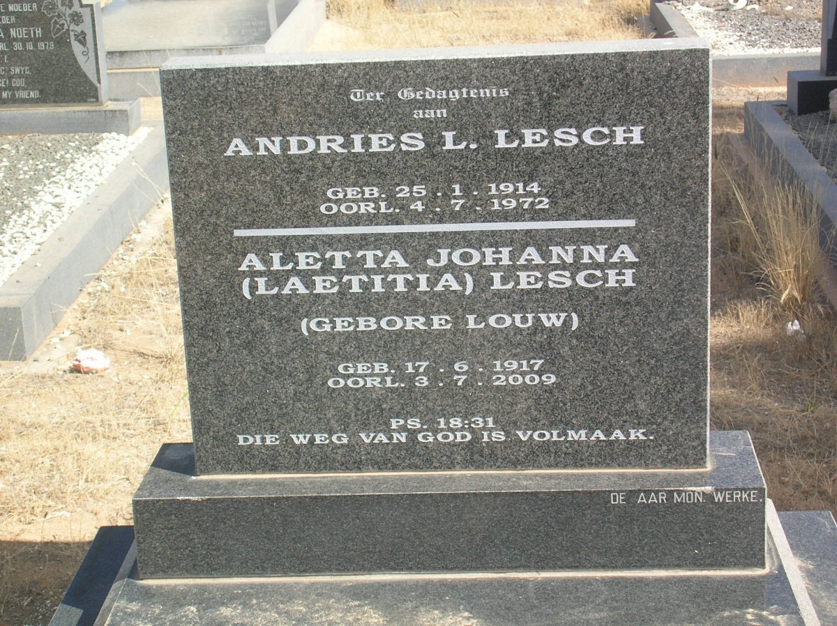 LESCH Aletta Johanna nee LOUW 1917-2009 