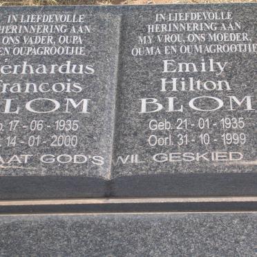 BLOM Gerhardus Francois 1935-2000 &amp; Emily Hilton 1935-1999
