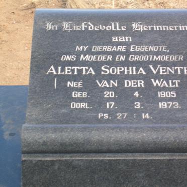 VENTER Aletta Sophia nee VAN DER WALT 1905-1973