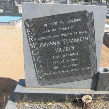 VERMEULEN Johanna Elizabeth Viljoen nee HATTINGH 1919-1984
