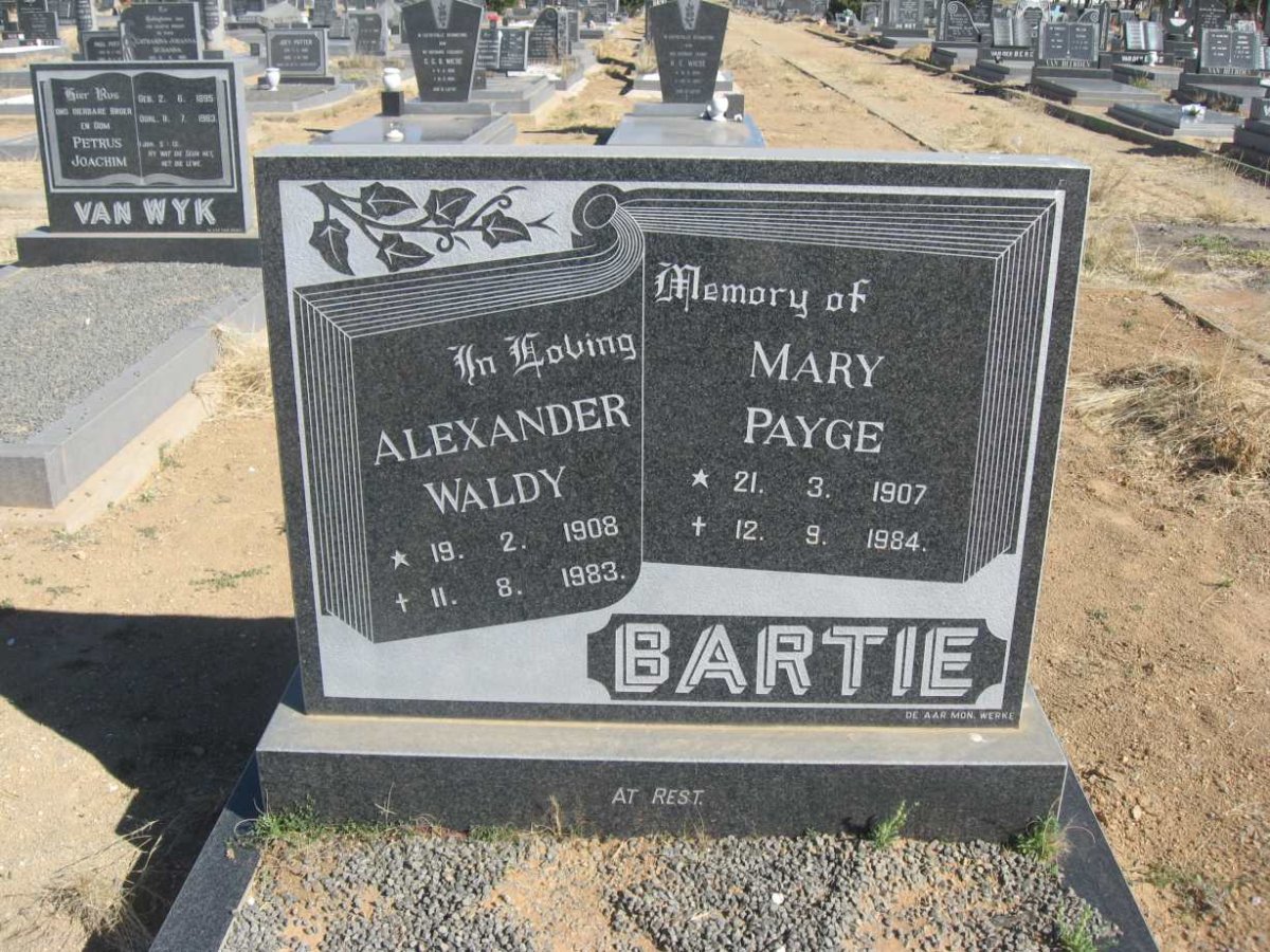 BARTIE Alexander Waldy 1908-1983 &amp; Mary Payge 1907-1984