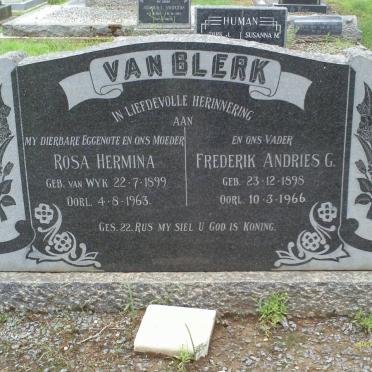 BLERK Frederik Andries, van 1898-1966 &amp; Rosa Hermina VAN WYK 1899-1963