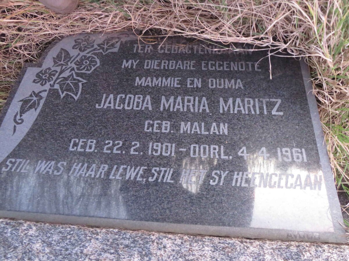 MARITZ Jacoba Maria nee MALAN 1901-1961