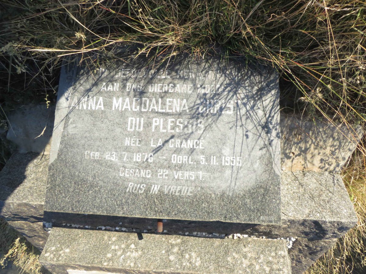 PLESSIS Anna Magdalena Christina, du nee LA GRANGE 1876-1955