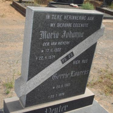 VENTER Gerrie Lourens 1903-1976 &amp; Maria Johanna VAN NIEKERK 1902-1974