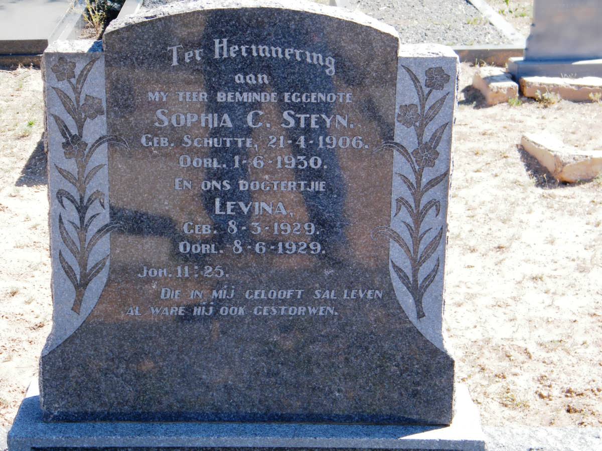 STEYN Sophia C. nee SCHUTTE 1906-1930 :: STEYN Levina 1929-1929
