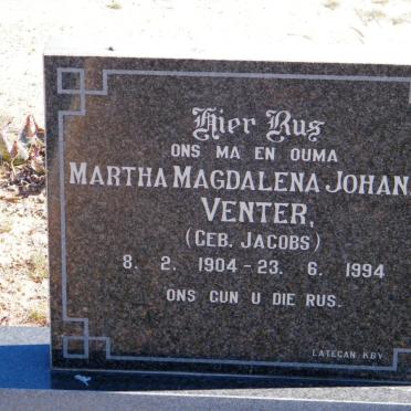 VENTER Martha Magdalena Johanna nee JACOBS 1904-1994