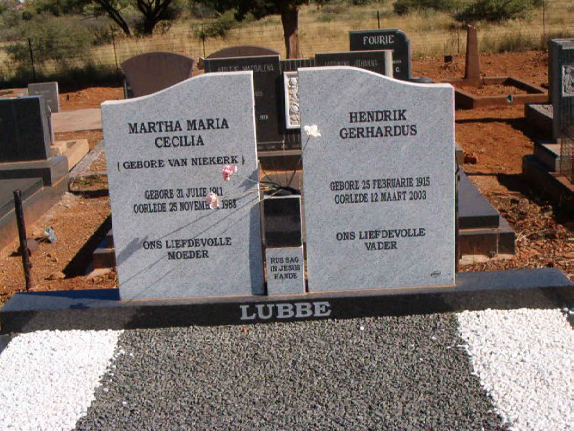 LUBBE Hendrik Gerhardus 1915-2003 &amp; Martha Maria Cecilia VAN NIEKERK 1911-1988