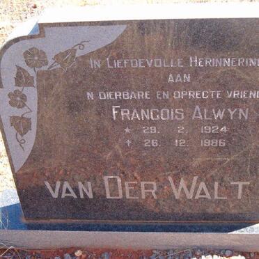 WALT Francois Alwyn, van der 1924-1986