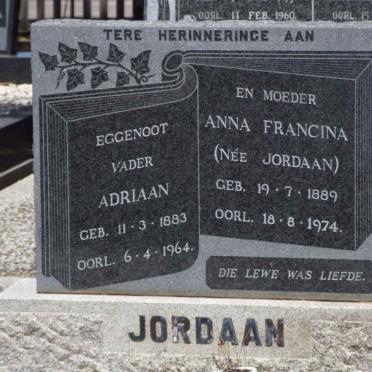 JORDAAN Adriaan 1883-1964 &amp; Anna Francina JORDAAN 1889-1974