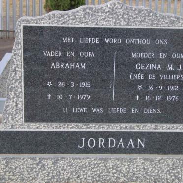 JORDAAN Abraham 1915-1979 &amp; Gezina M.J. DE VILLIERS 1912-1976