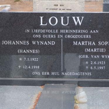 LOUW Johannes Wynand 1922-1998 &amp; Martha Sophia VAN WYK 1923-1997