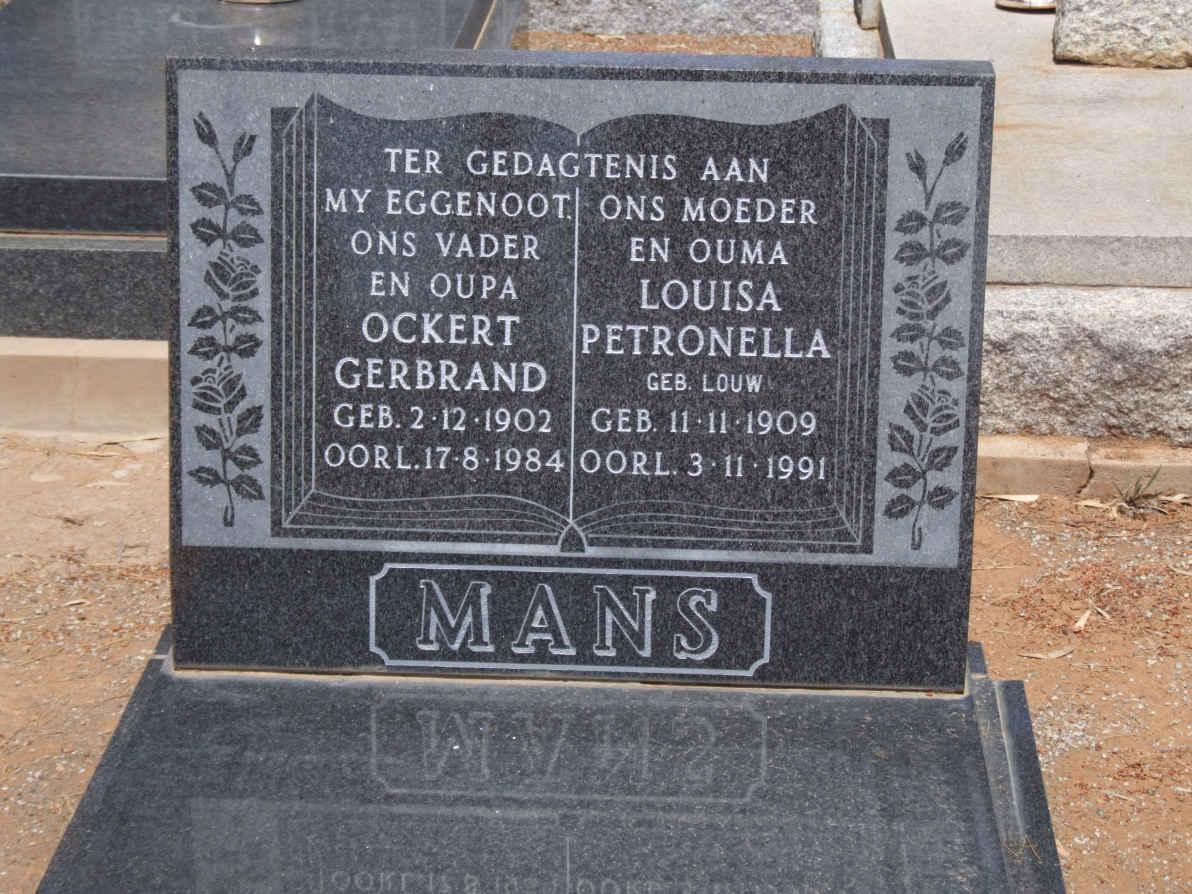 MANS Ockert Gerbrand 1902-1984 &amp; Louisa Petronella LOUW 1909-1991