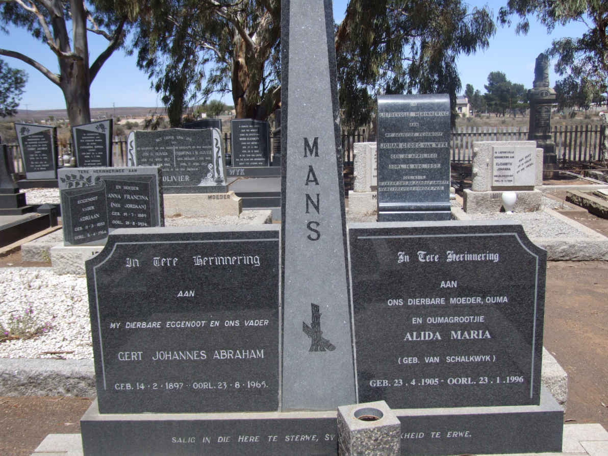 MANS Gert Johannes Abraham 1897-1965 &amp; Alida Maria VAN SCHALKWYK 1905-1996